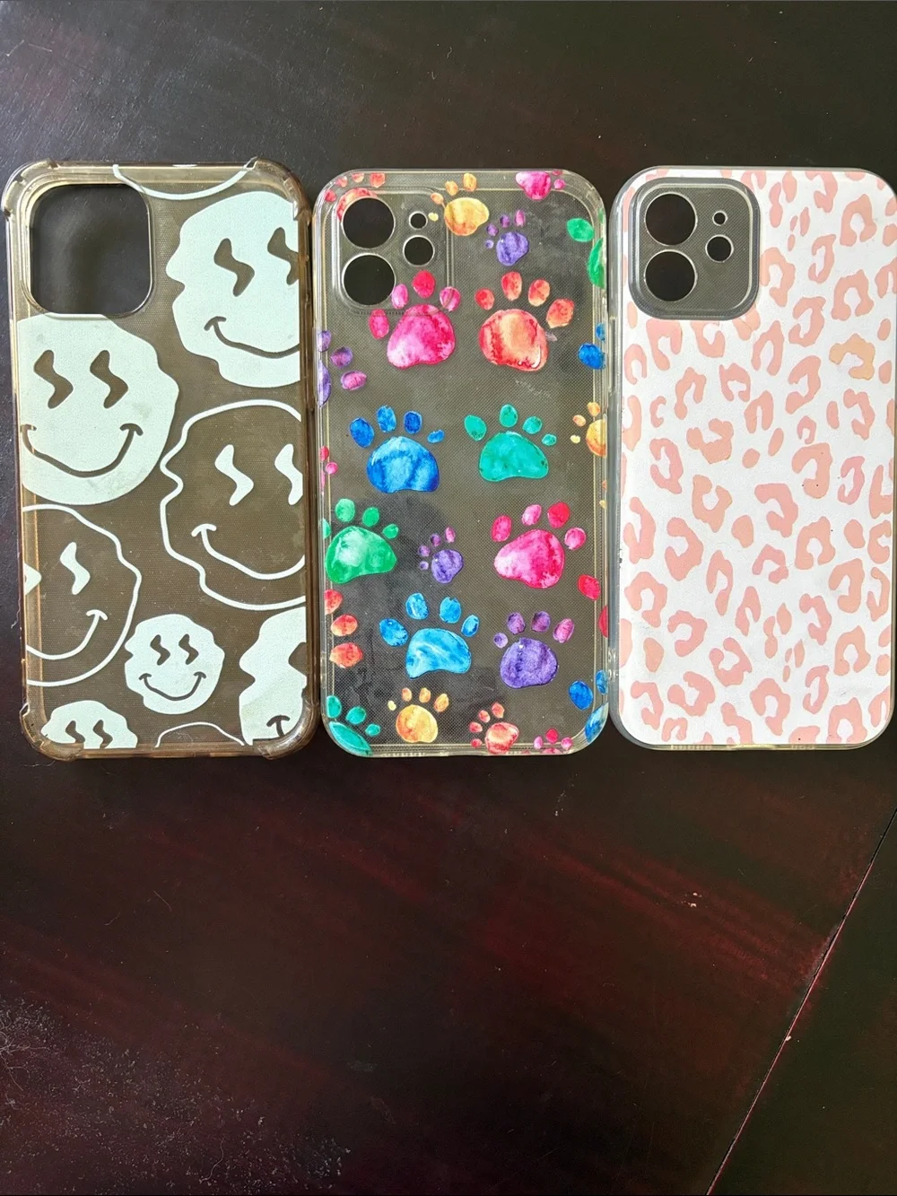 Clear I- Phone 12 Case with Colorful Paw Prints - Multicolor